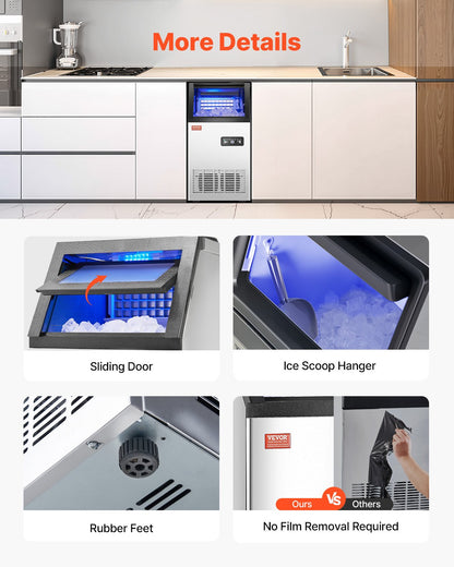 Máquina de Gelo Comercial VEVOR 120lbs/24H com Display LED