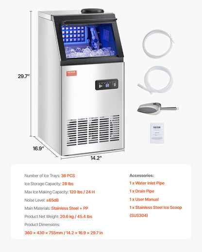 Máquina de Gelo Comercial VEVOR 120lbs/24H com Display LED