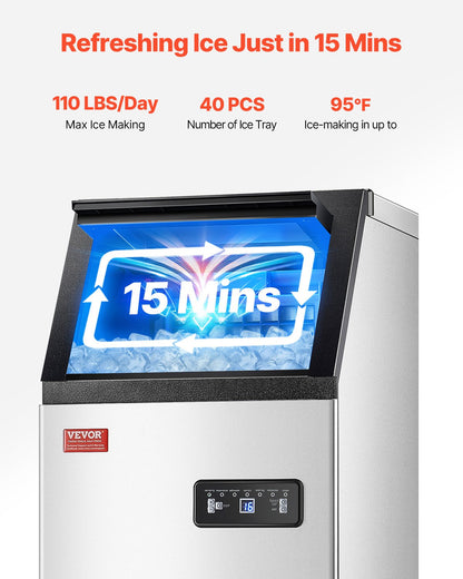 Máquina de Gelo Comercial VEVOR 110lbs/24H com Display LED