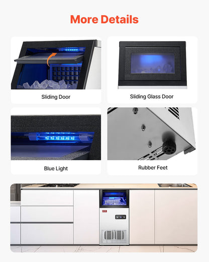 Máquina de Gelo Comercial VEVOR 110lbs/24H com Display LED