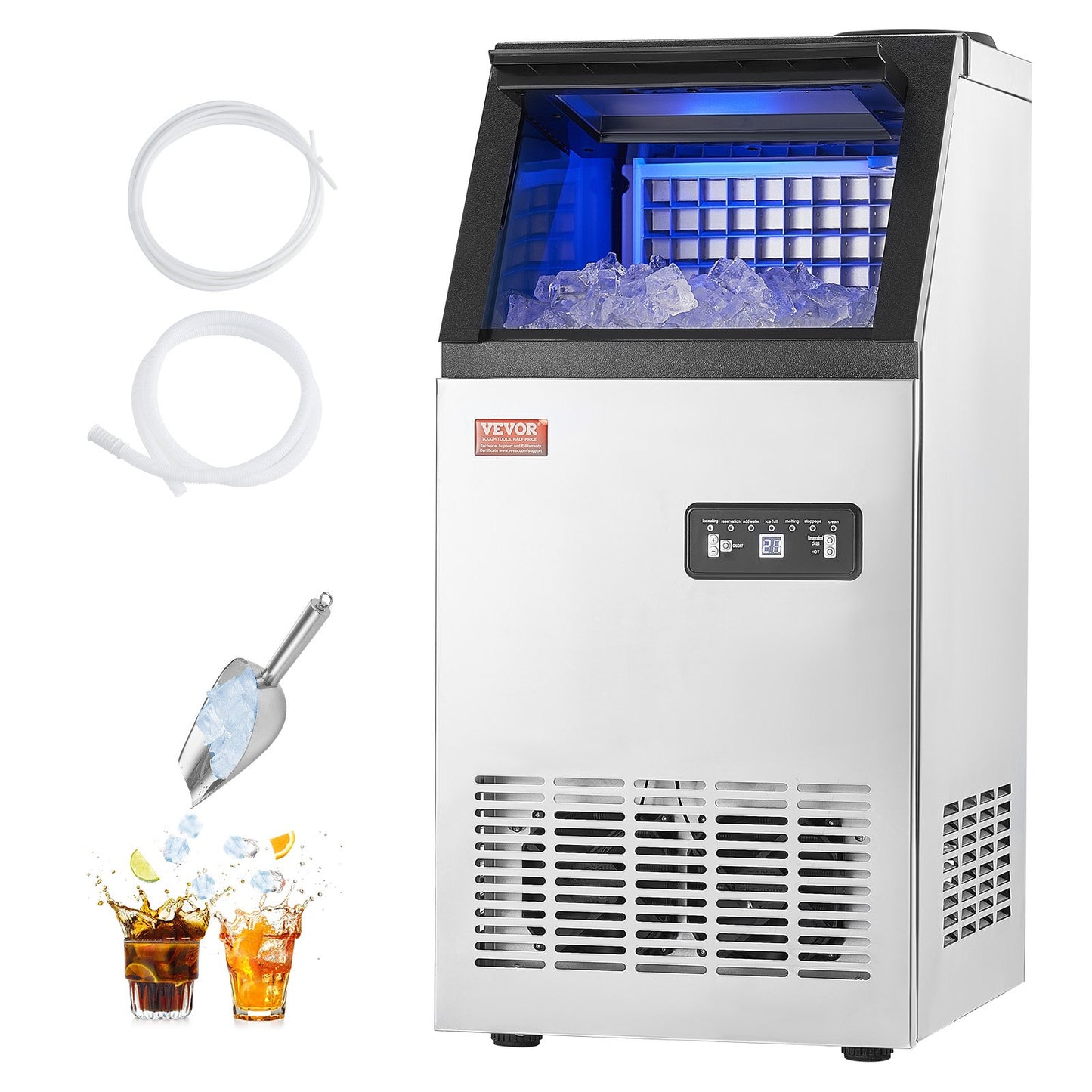 Máquina de Gelo Comercial VEVOR 110lbs/24H com Display LED