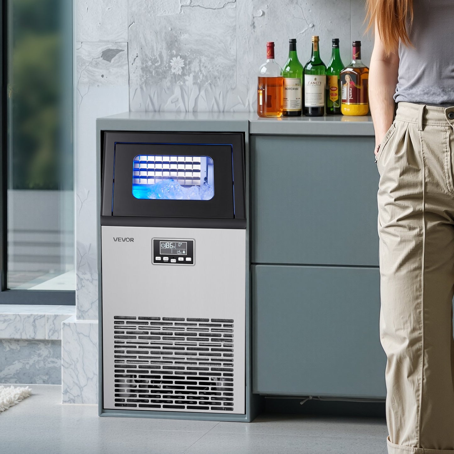 Máquina de Gelo Comercial VEVOR 54kg/dia com Armazenamento