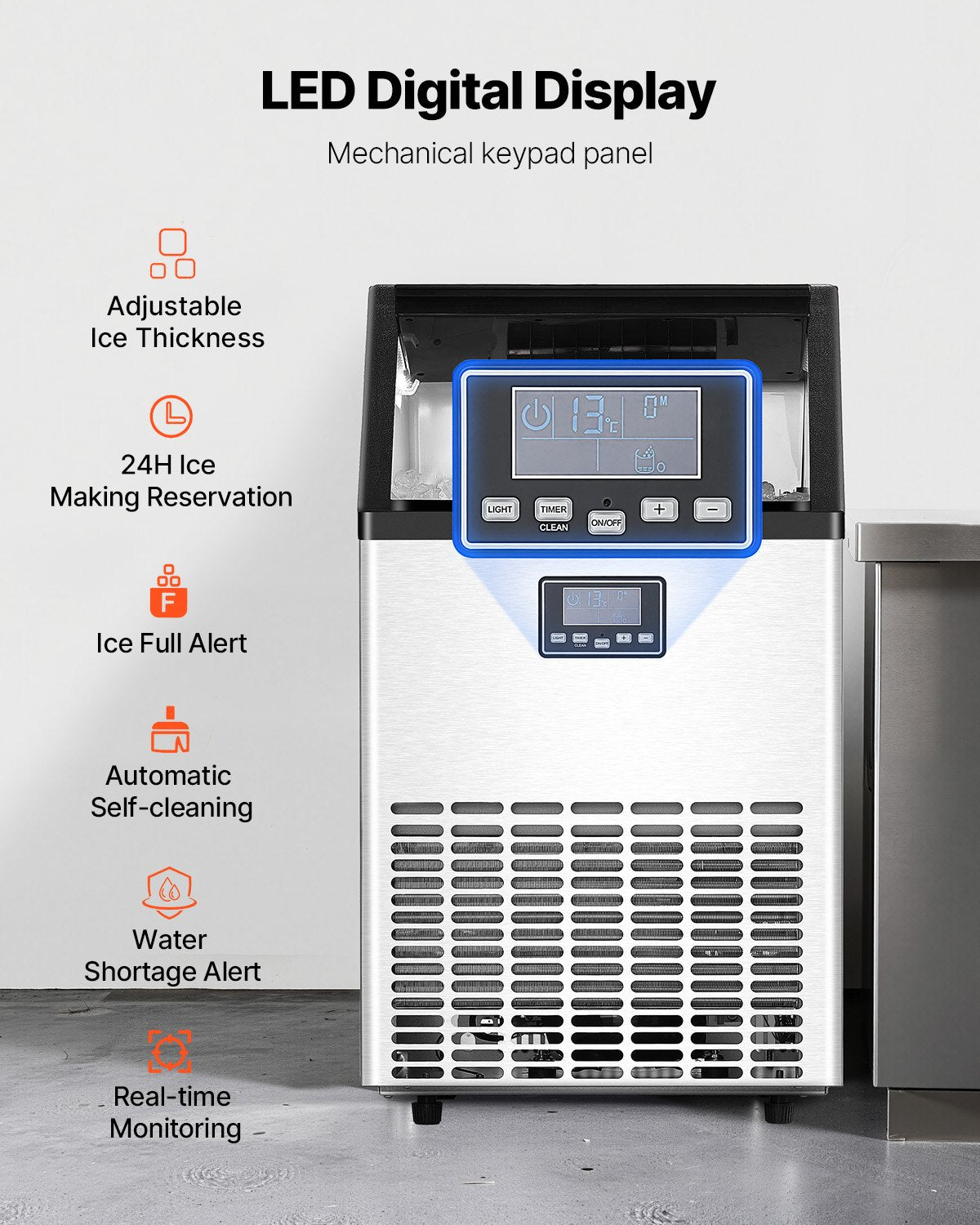 Máquina de Gelo Comercial VEVOR 140lbs/24H Rápida e Silenciosa