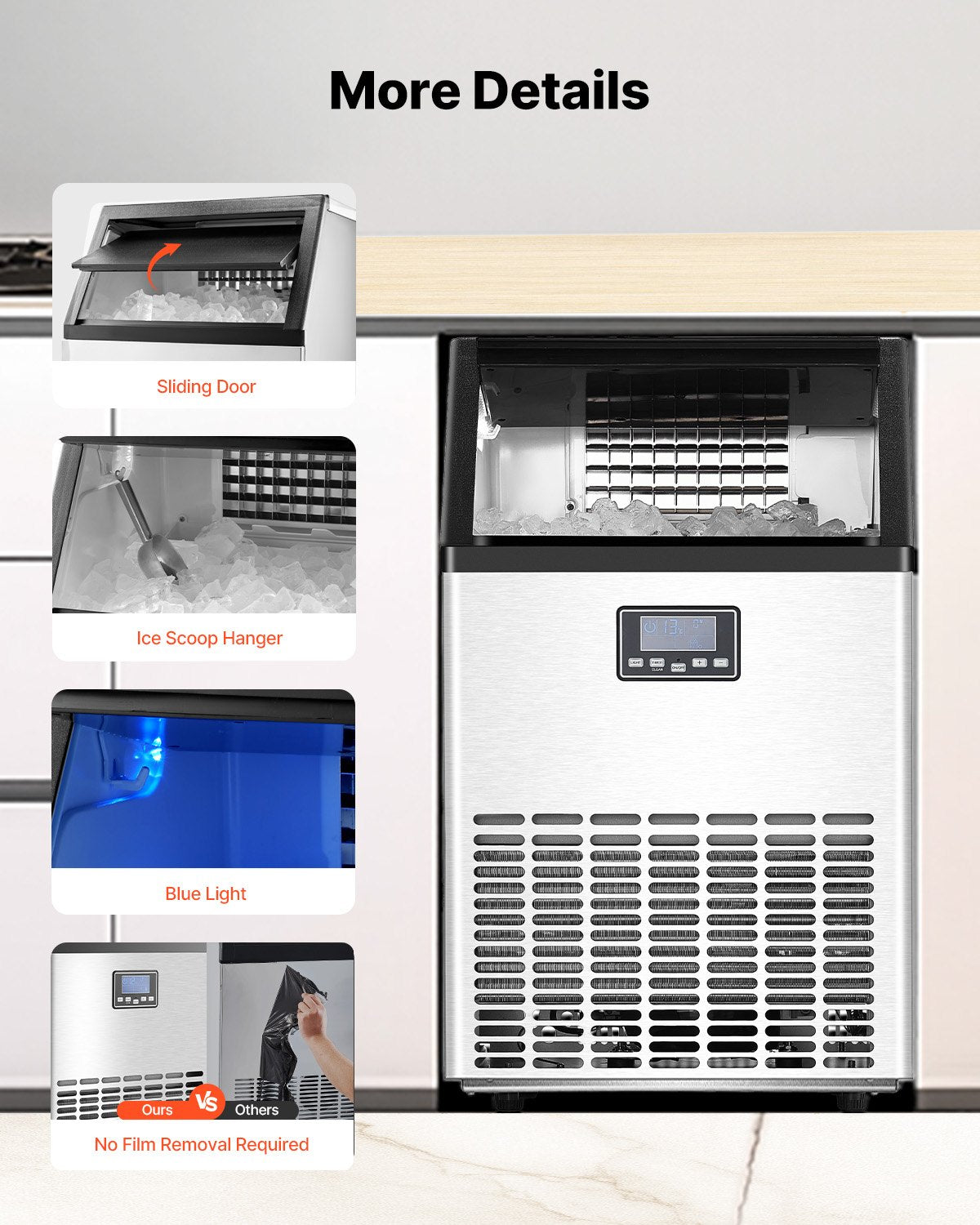 Máquina de Gelo Comercial VEVOR 140lbs/24H Rápida e Silenciosa