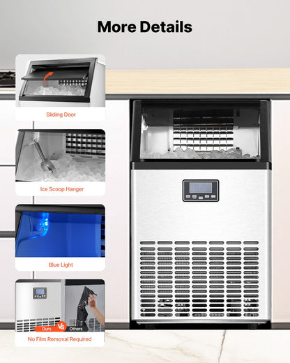 Máquina de Gelo Comercial VEVOR 140lbs/24H Rápida e Silenciosa