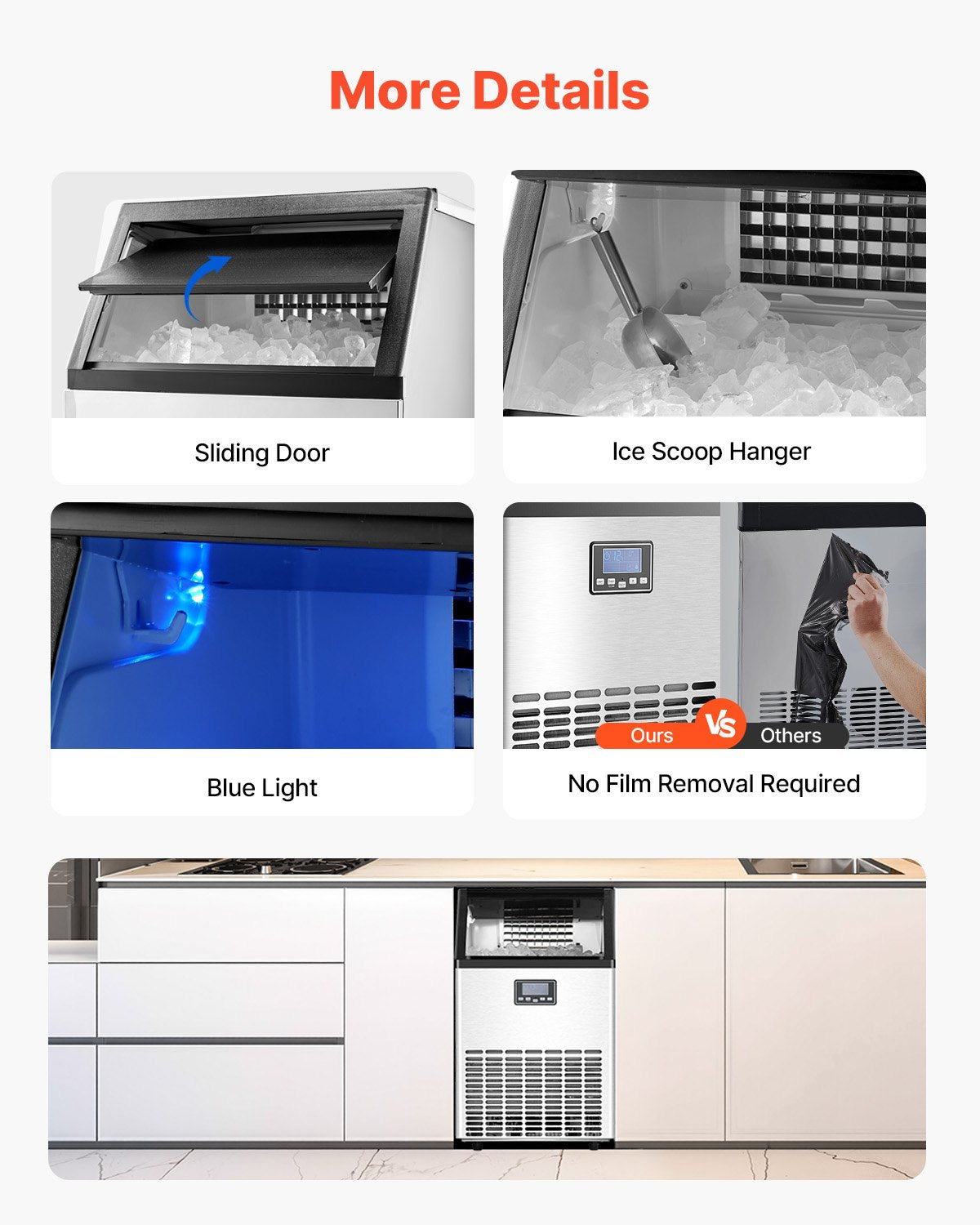 Máquina de Gelo Comercial VEVOR 130lbs/24H com Display LED