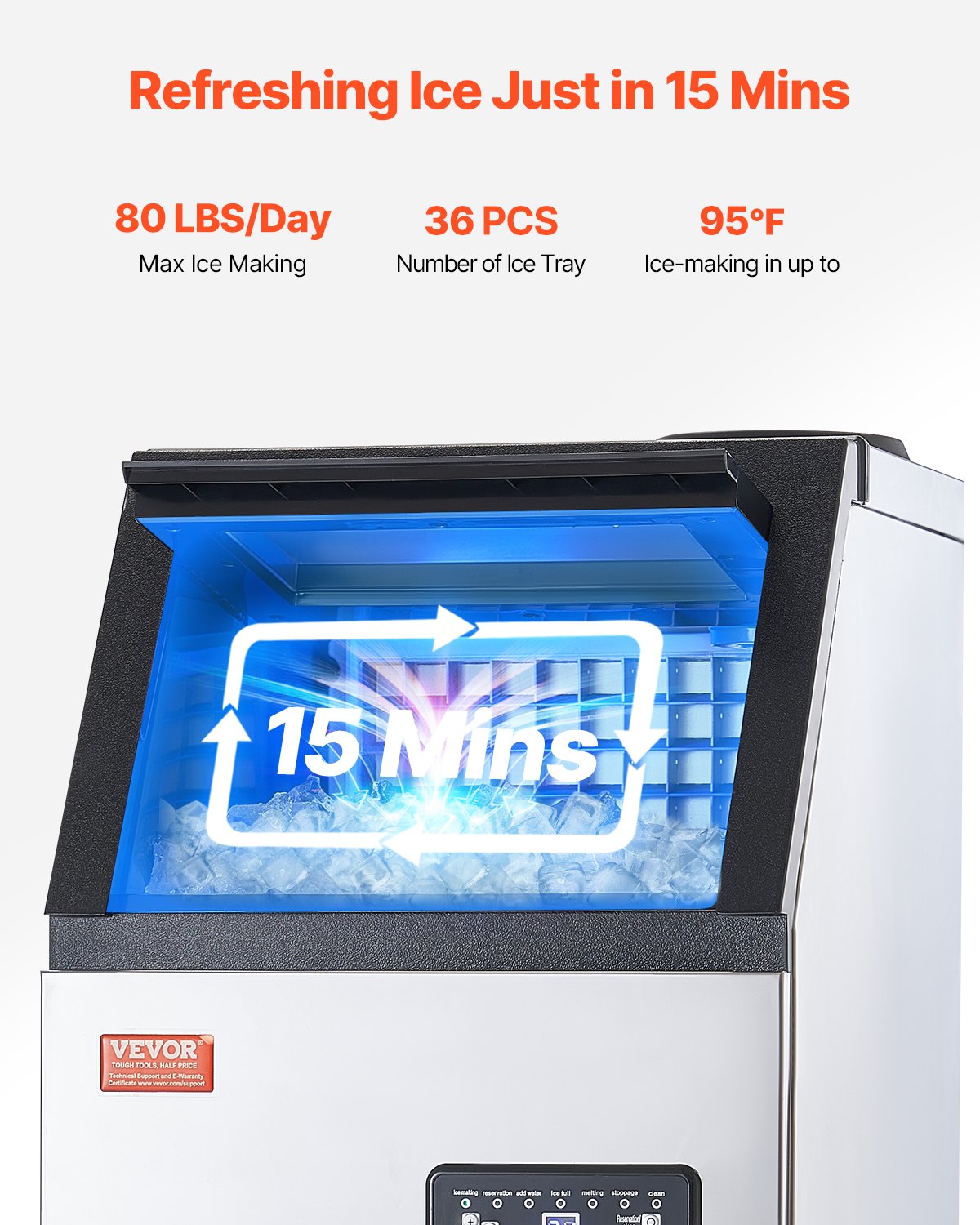 Máquina de Gelo Comercial VEVOR 80lbs/24H com Display LED