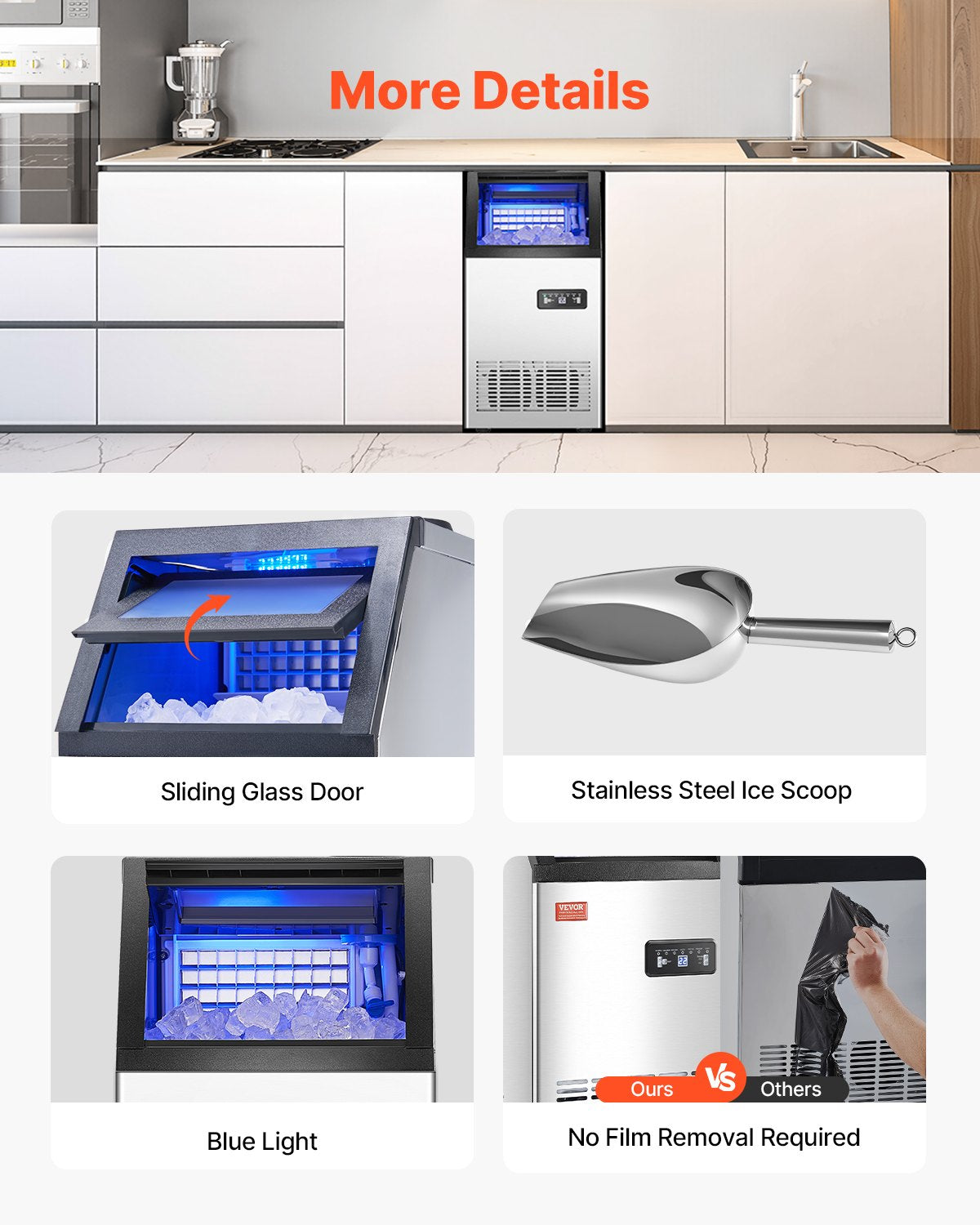 Máquina de Gelo Comercial VEVOR 80lbs/24H com Display LED