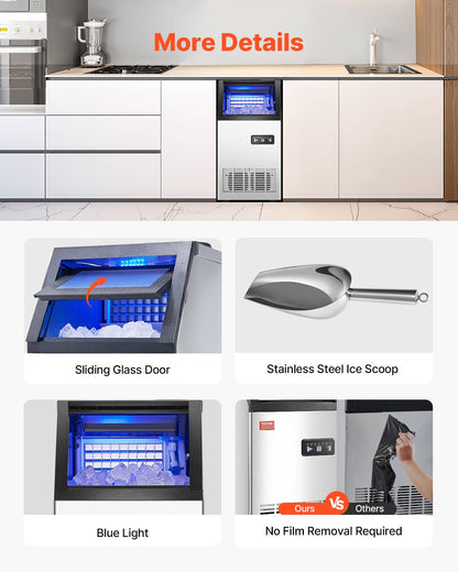 Máquina de Gelo Comercial VEVOR 80lbs/24H com Display LED
