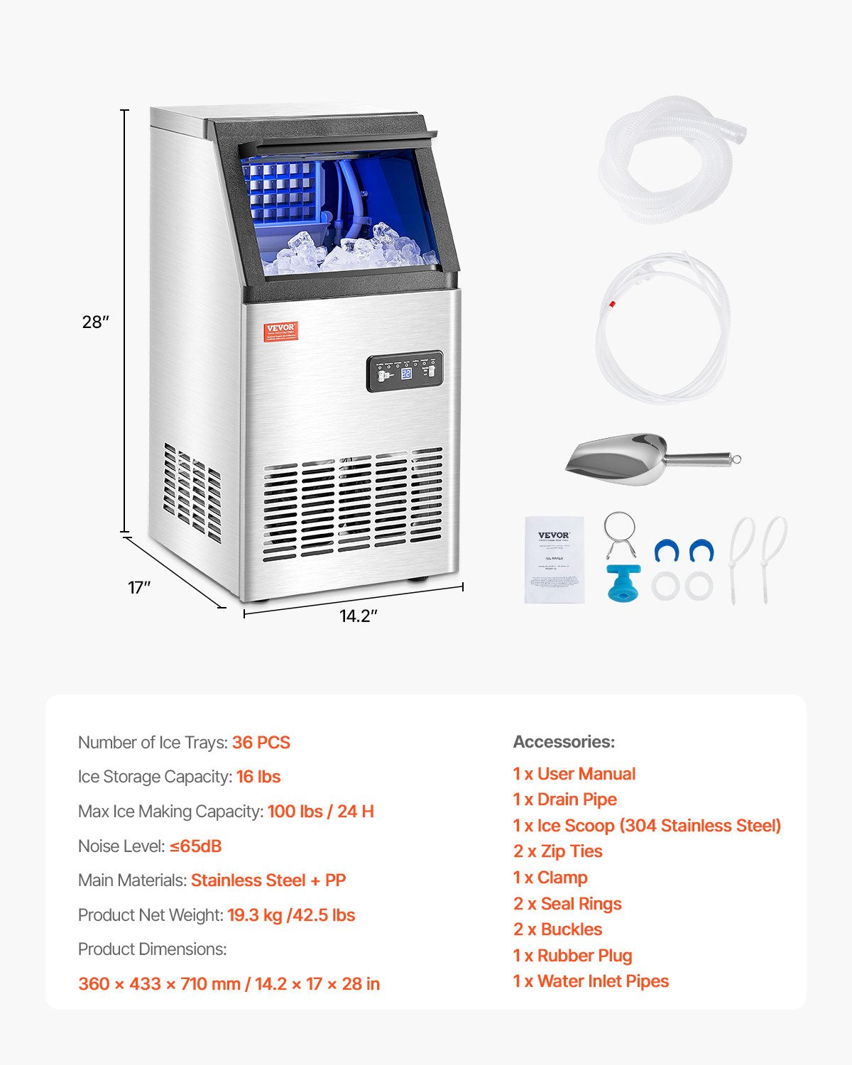 Máquina de Gelo Comercial VEVOR 100lbs/24H com Display LED