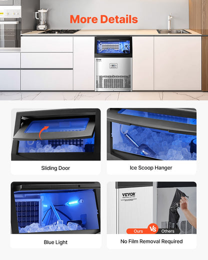 Máquina de Gelo Comercial VEVOR 90lbs/24H com Display LED