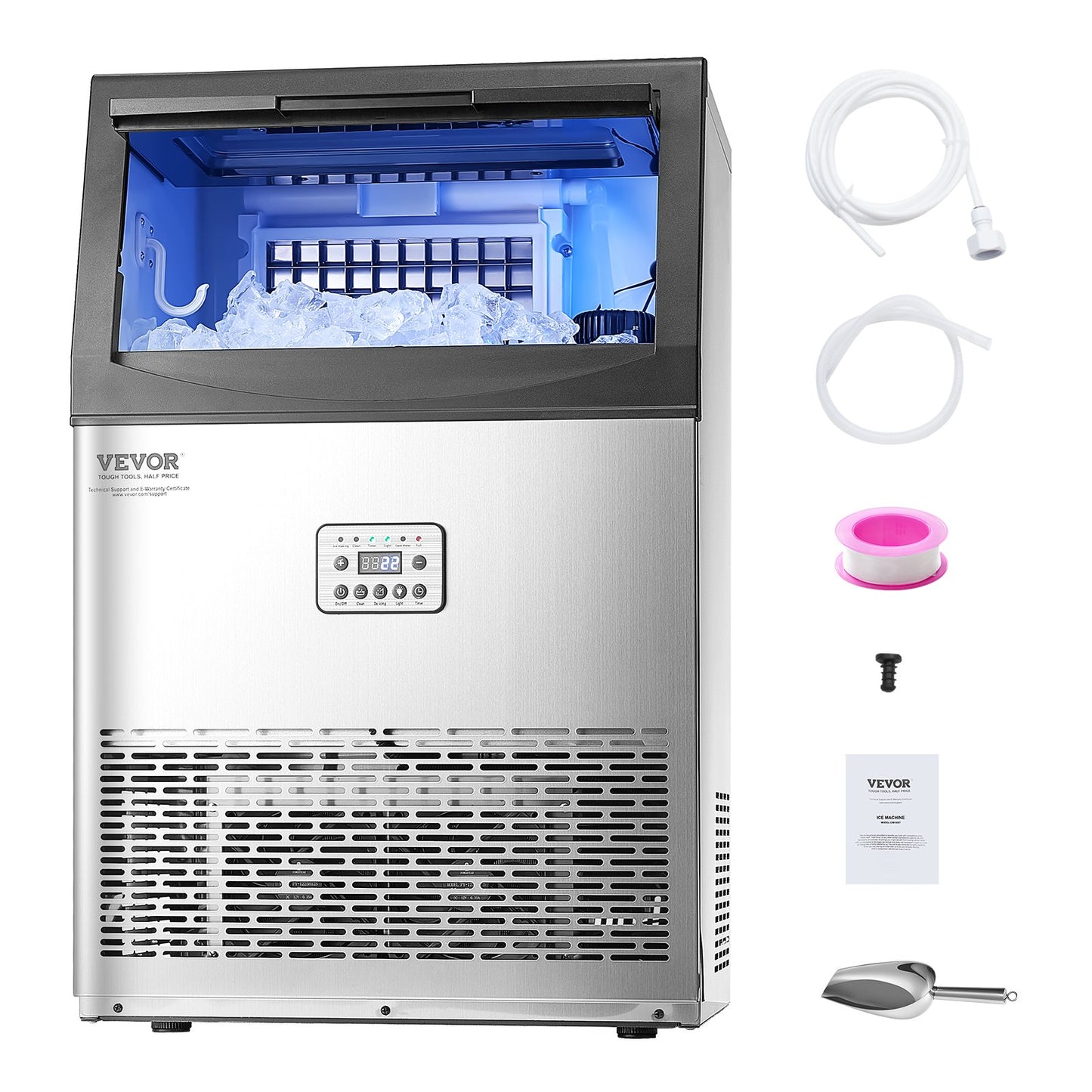 Máquina de Gelo Comercial VEVOR 90lbs/24H com Display LED