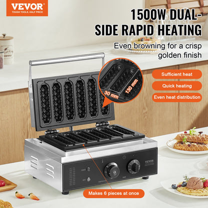 Máquina Profissional de Waffles em Palito 6PCS 1500W