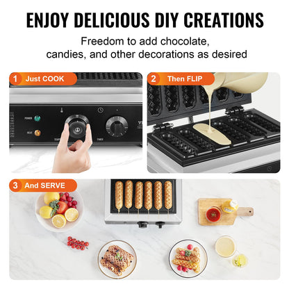 Máquina Profissional de Waffles em Palito 6PCS 1500W
