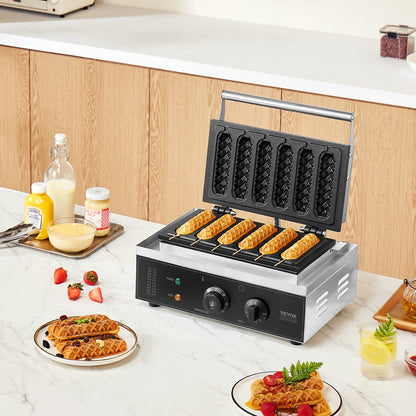 Máquina Profissional de Waffles em Palito 6PCS 1500W