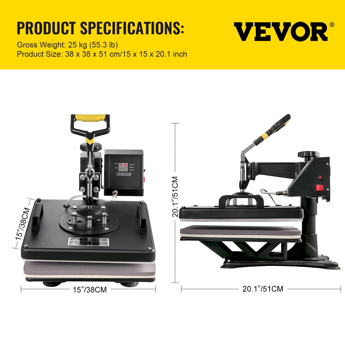 Máquina de Transferência Térmica VEVOR 15x15" 5 em 1