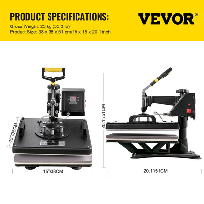 Máquina de Transferência Térmica VEVOR 15x15" 5 em 1