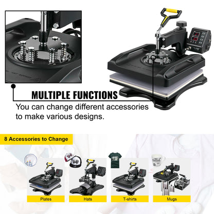 Máquina de Transferência Térmica 8 em 1 VEVOR 38x38 cm