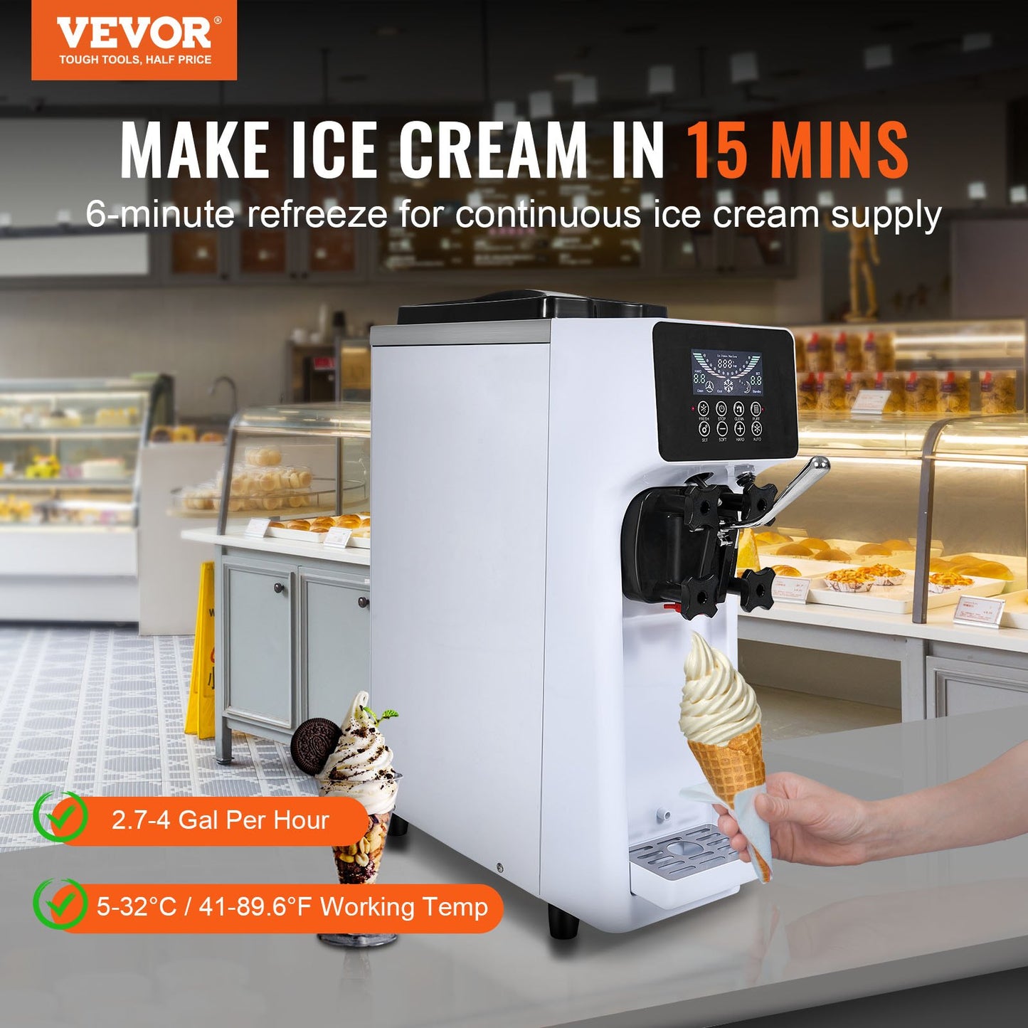 Máquina Gelados Soft Serve Comercial 10L/H 900W VEVOR
