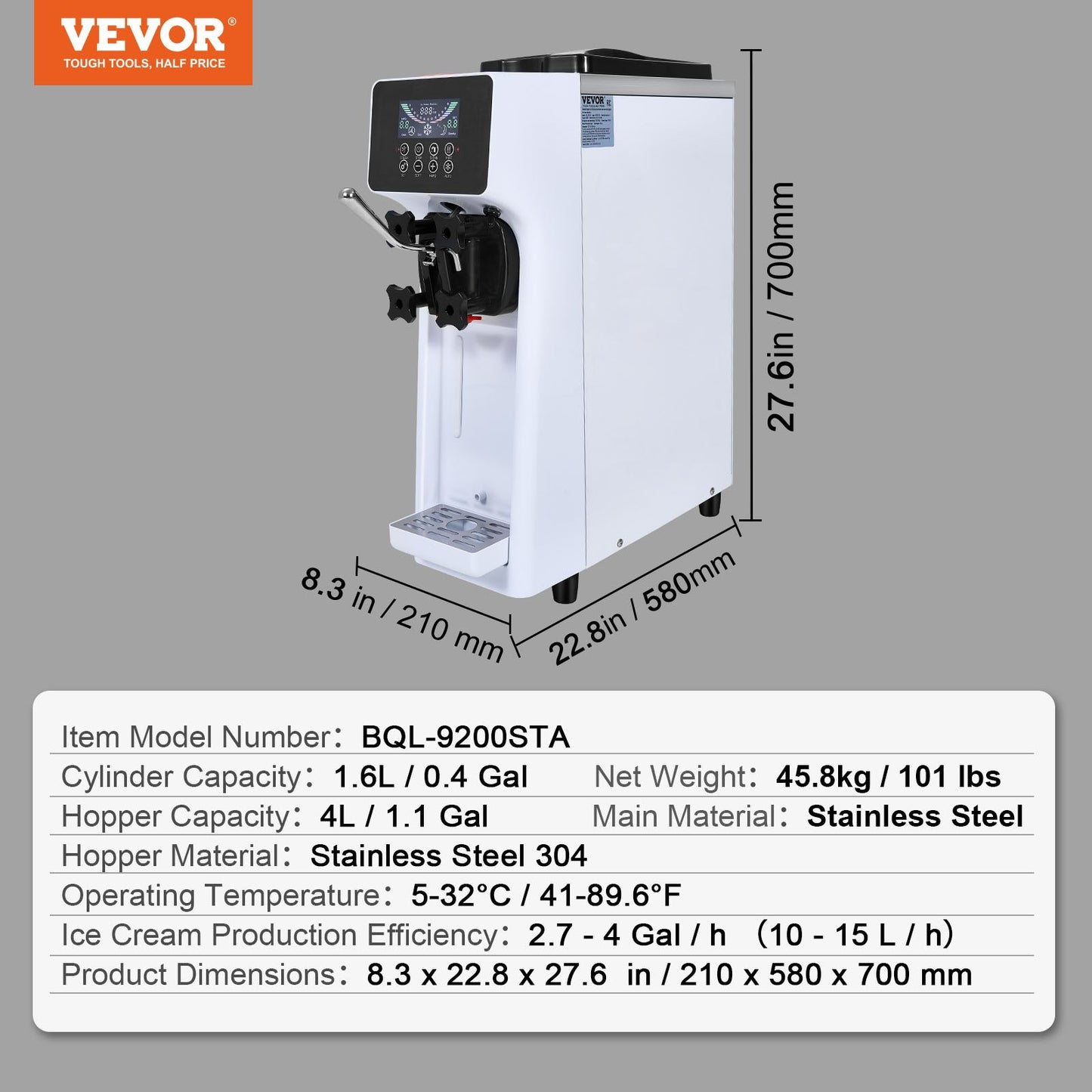 Máquina Gelados Soft Serve Comercial 10L/H 900W VEVOR