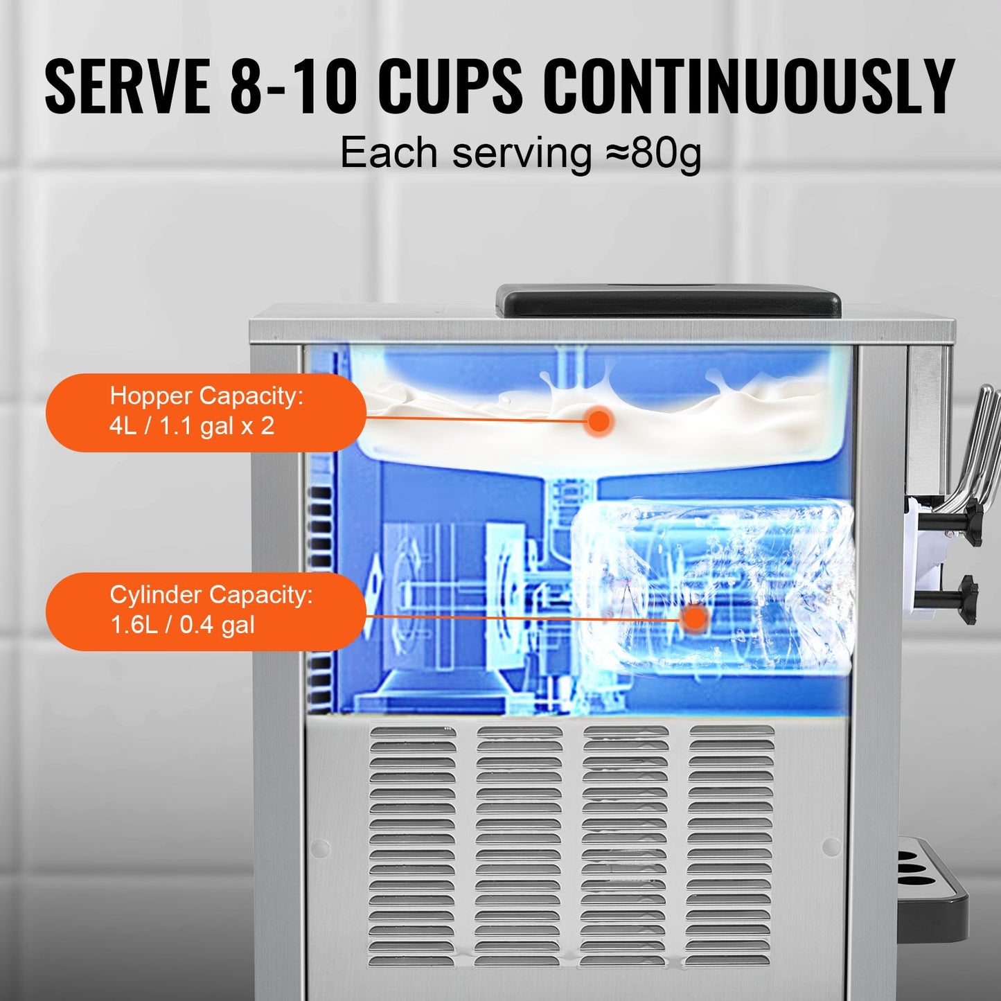 Máquina Gelados Soft Serve 3 Sabores 21 QT/H 1800W