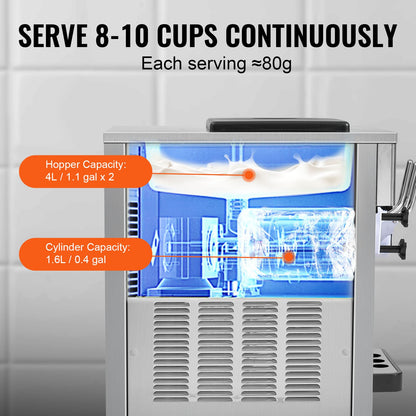 Máquina Gelados Soft Serve 3 Sabores 21 QT/H 1800W