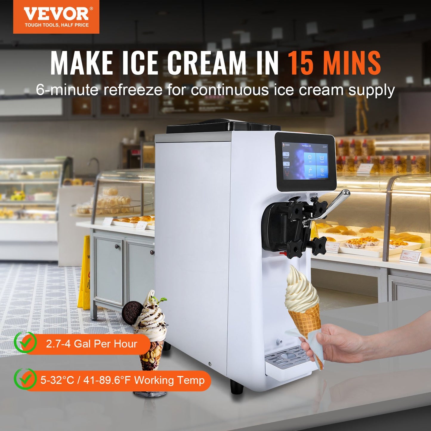 Máquina de Gelados Soft Serve Comercial 10L/H VEVOR
