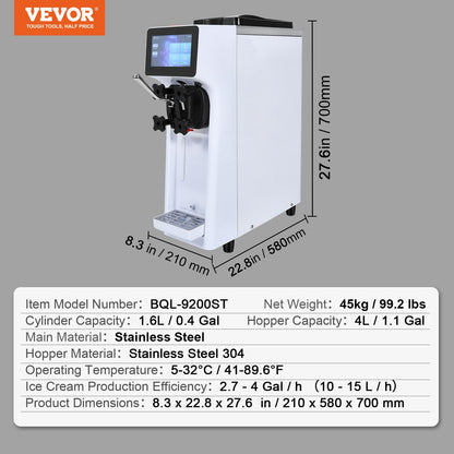 Máquina de Gelados Soft Serve Comercial 10L/H VEVOR