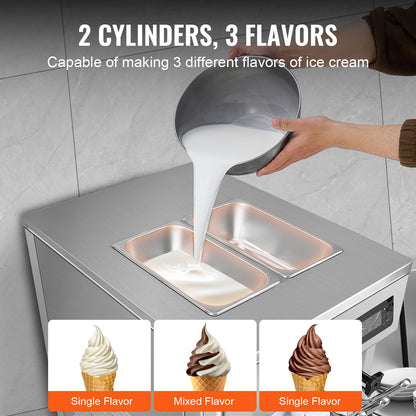 Máquina de Gelados Soft Serve Comercial 3 Sabores 1650W
