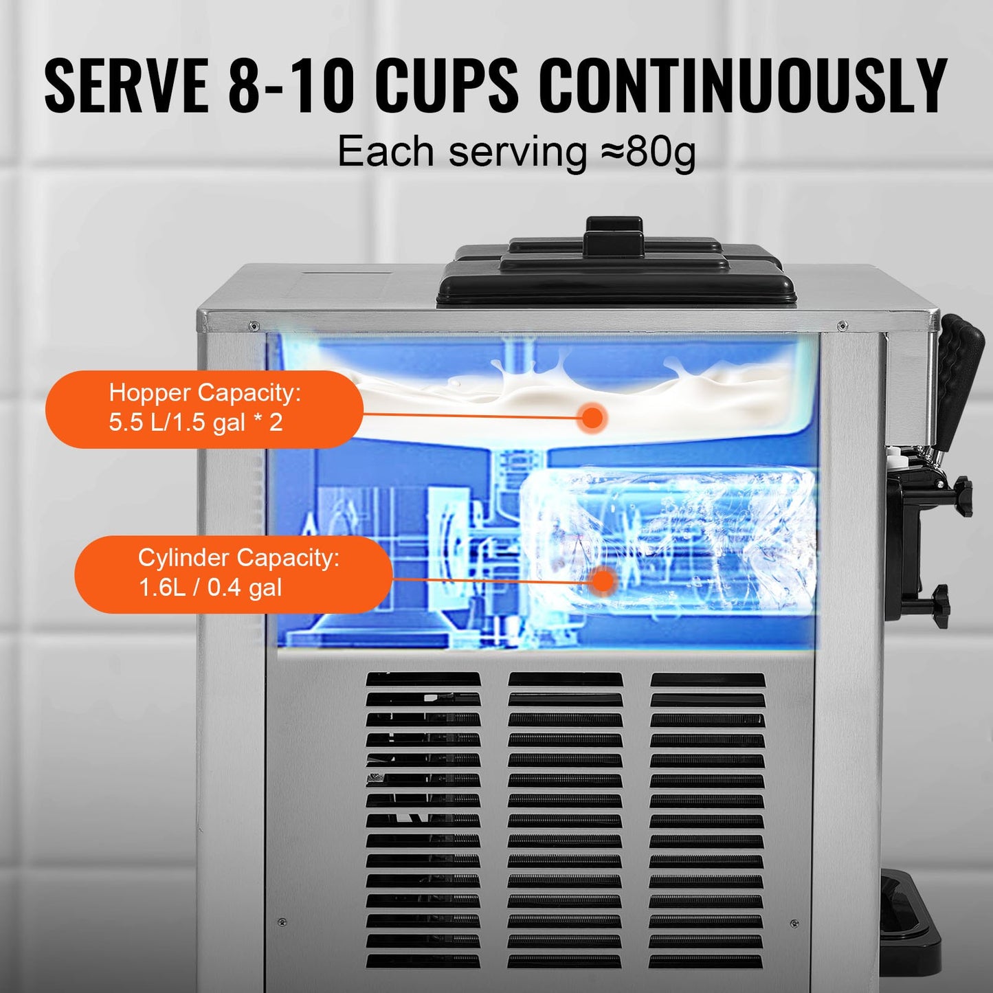 Máquina de Gelados Soft Serve Comercial 3 Sabores 1650W
