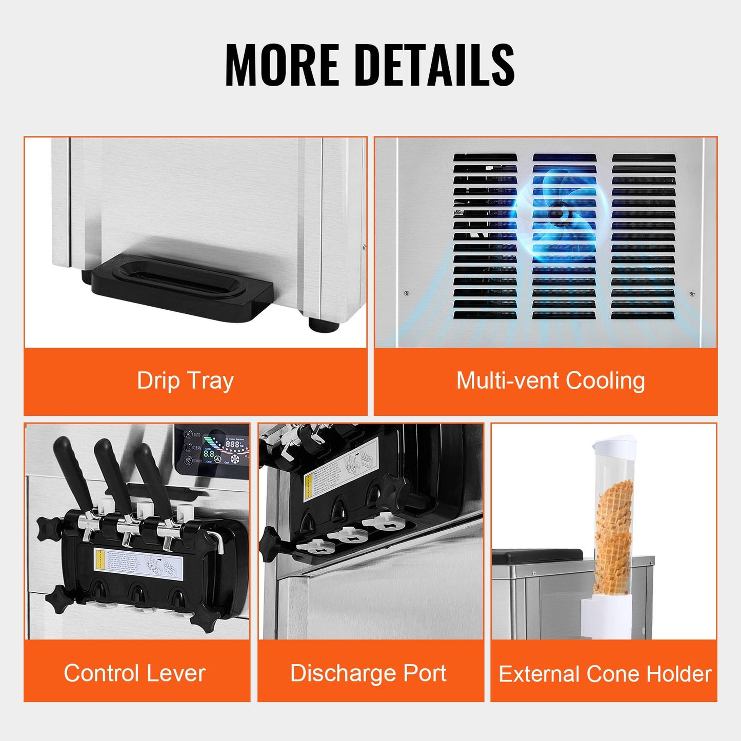 Máquina de Gelados Soft Serve Comercial 3 Sabores 1650W