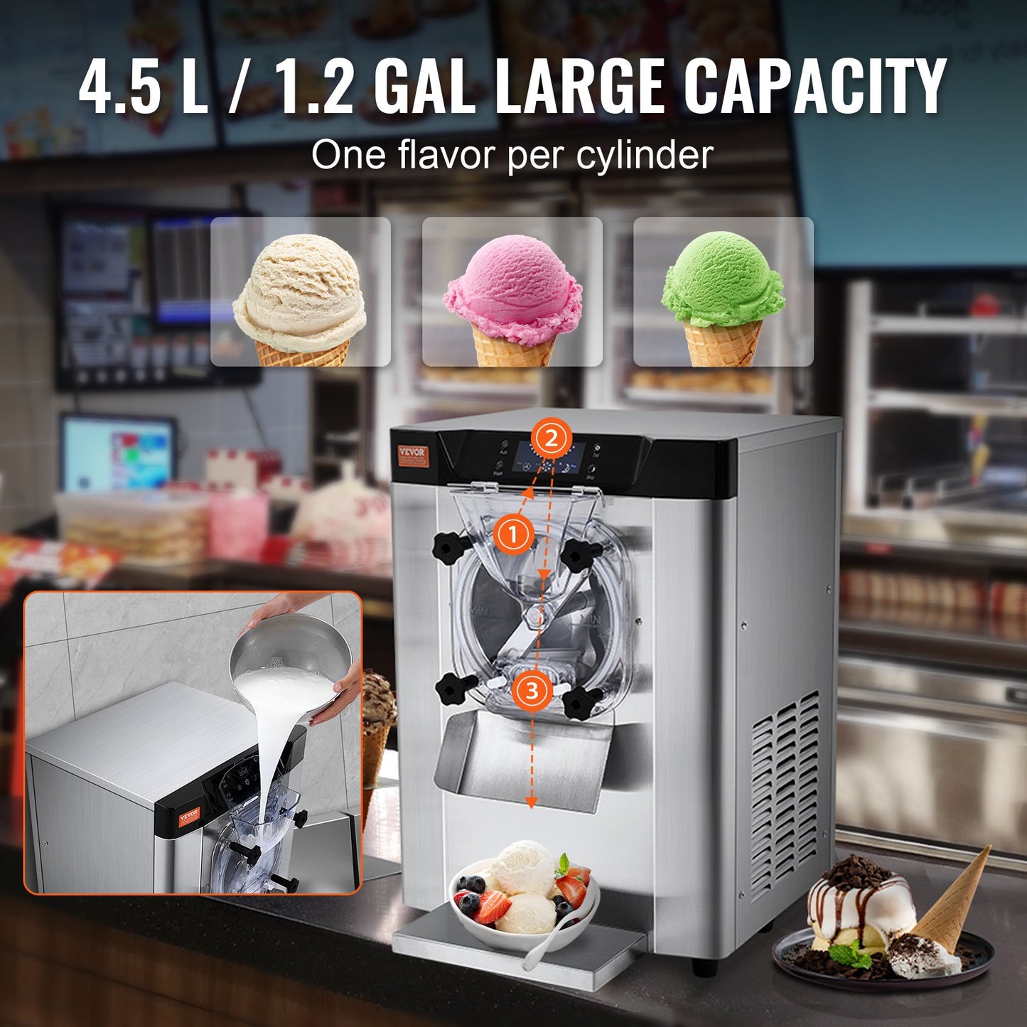 Máquina de Gelados Comercial VEVOR 12L/H, 1295W, 4.5L