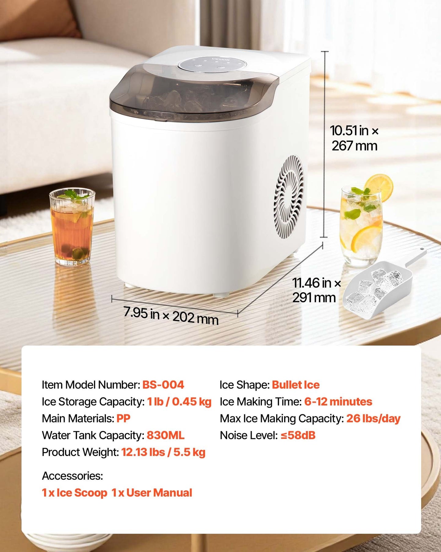 Máquina de Gelo VEVOR Portátil - 7 Cubos em 6 Minutos