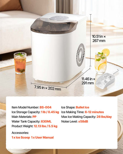 Máquina de Gelo VEVOR Portátil - 7 Cubos em 6 Minutos