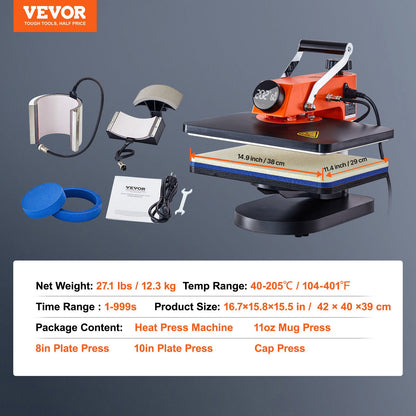 Máquina de Transferência Térmica 5 em 1 VEVOR 12x15in
