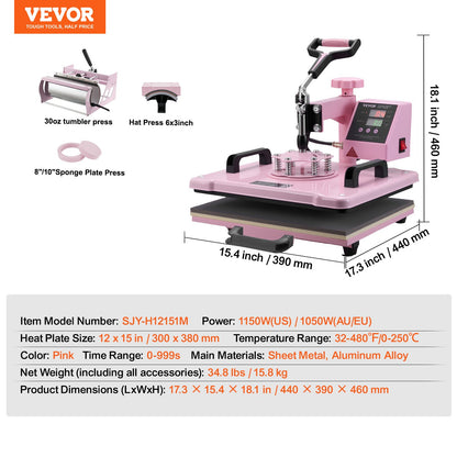 Máquina de Transferência Térmica 5 em 1 VEVOR Rosa