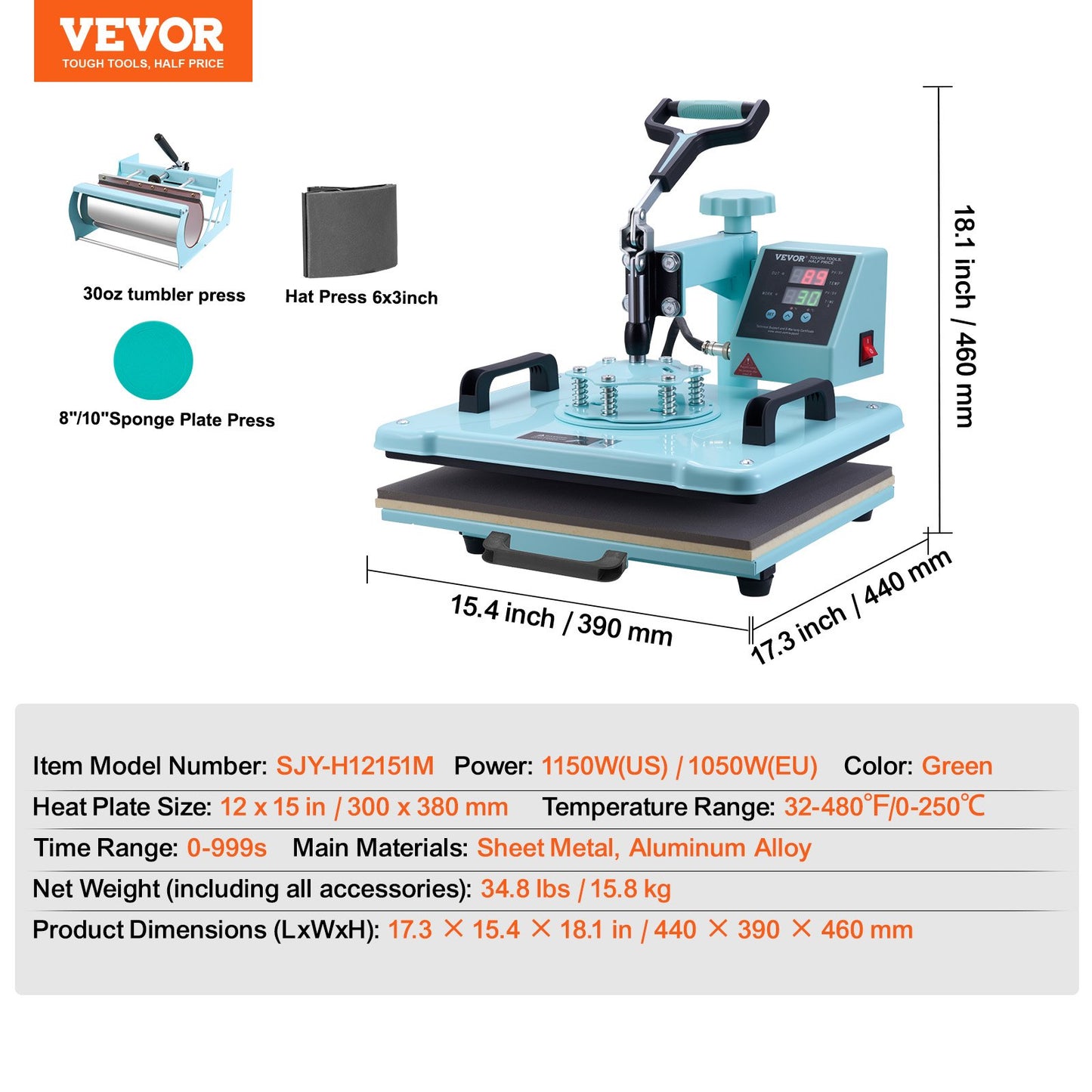 Máquina de Transferência Térmica 5 em 1 VEVOR 12x15"
