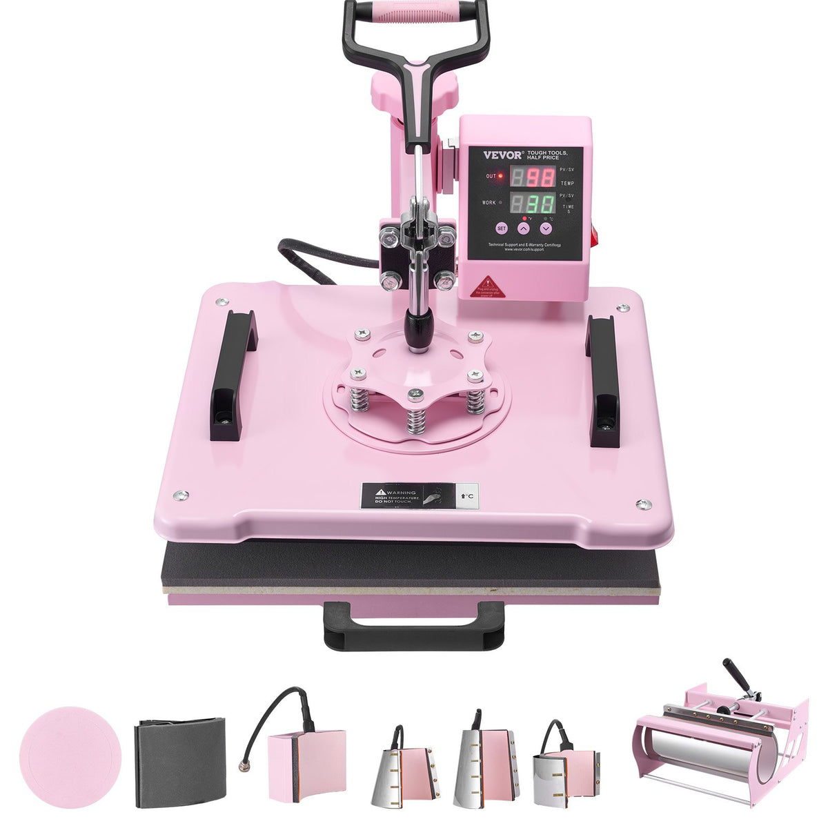 Prensa Térmica 8 em 1 VEVOR 300x380 mm Rosa