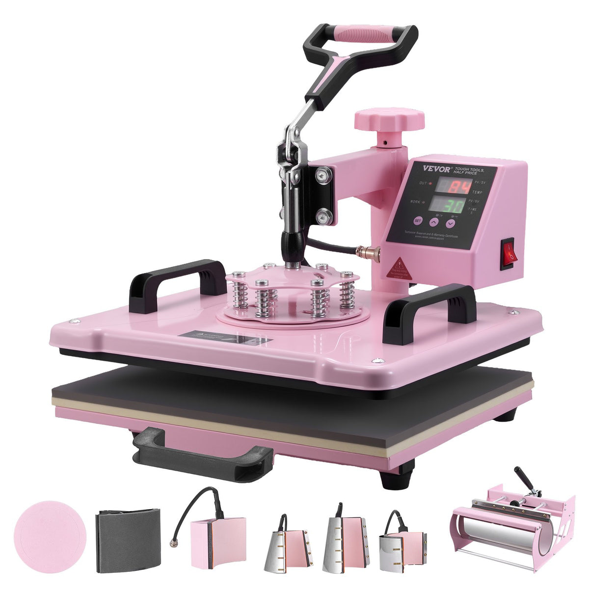 Prensa Térmica 8 em 1 VEVOR 300x380 mm Rosa