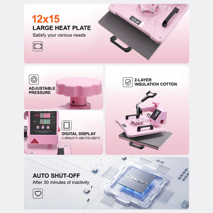 Máquina de Transferência Térmica VEVOR 8 em 1 Rosa