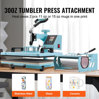 Prensa Térmica VEVOR 300x380 mm 8 em 1 com Tumbler Press