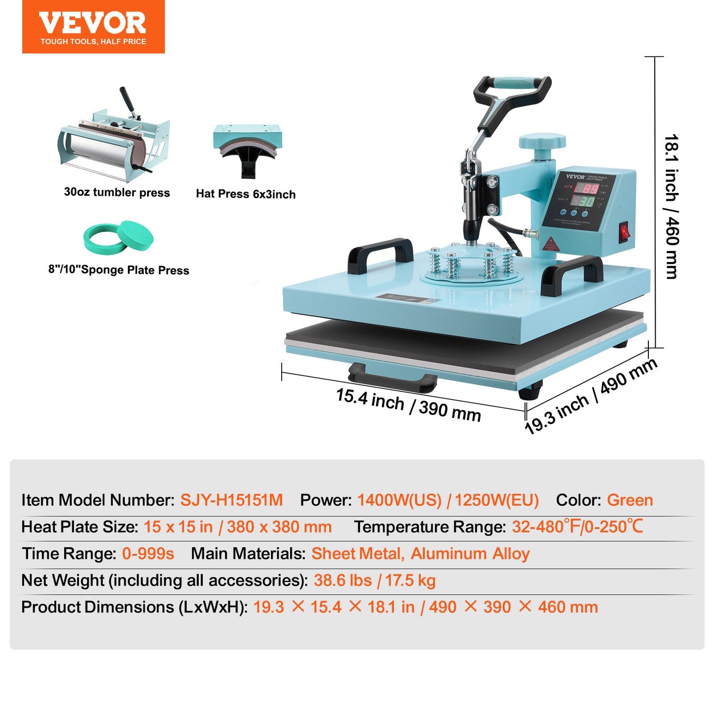 Máquina de Transferência Térmica 5 em 1 VEVOR 380x380mm