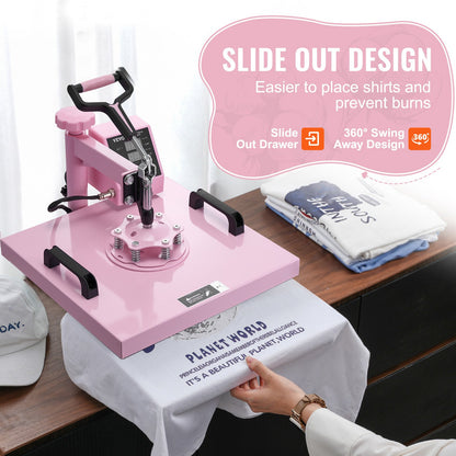 Máquina de Transferência Térmica 5 em 1 VEVOR 380x380 mm Rosa