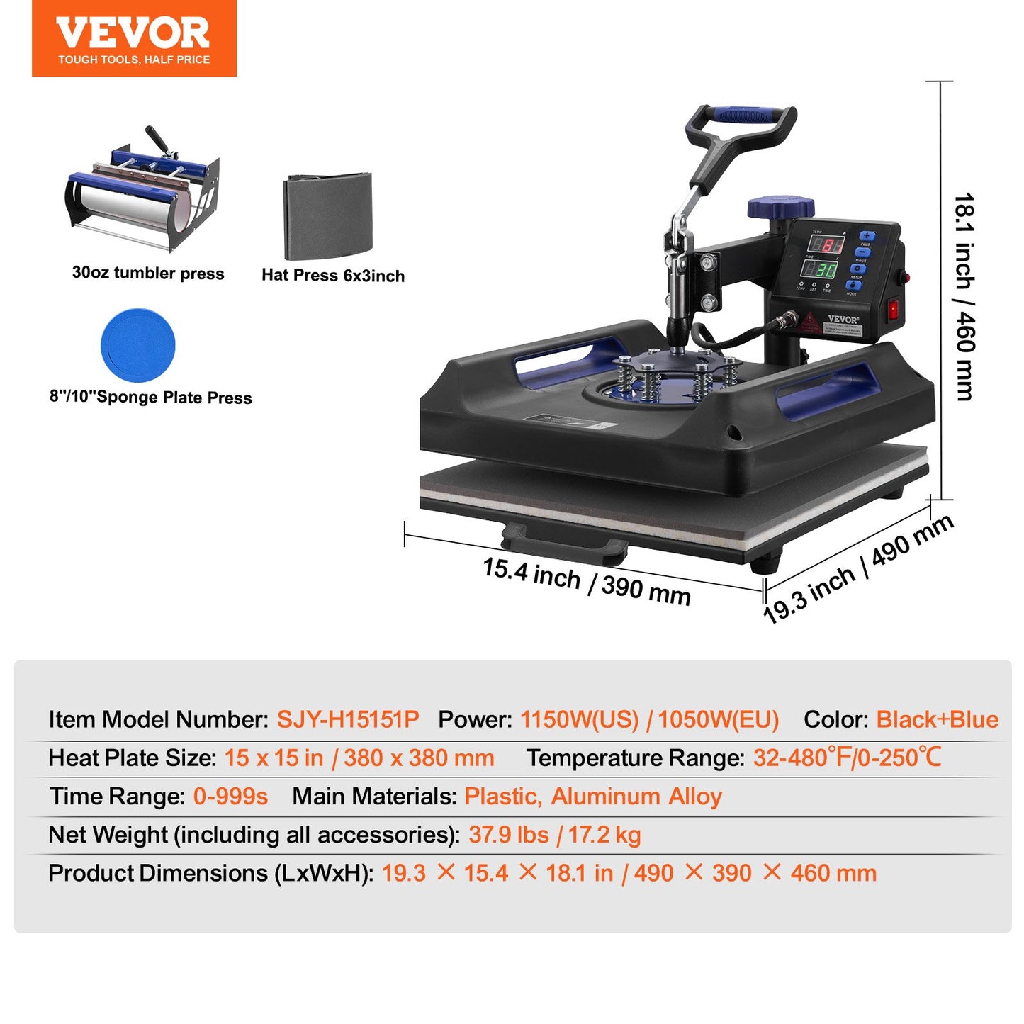 Máquina de Transferência Térmica 5 em 1 VEVOR 38x38cm