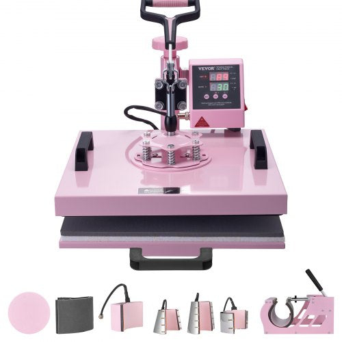 Prensa Térmica VEVOR 380x380 mm 8 em 1 Rosa
