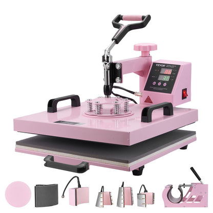 Prensa Térmica VEVOR 380x380 mm 8 em 1 Rosa