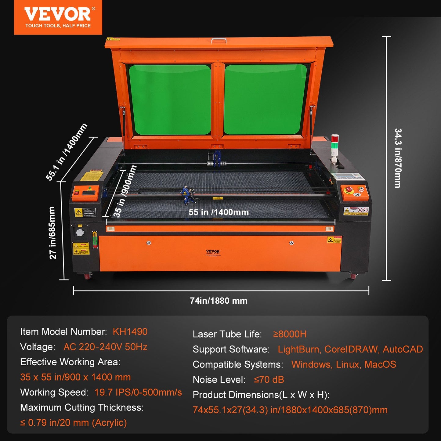 Gravadora Laser CO2 130W VEVOR - 900x1400 mm, Rápida e Precisa
