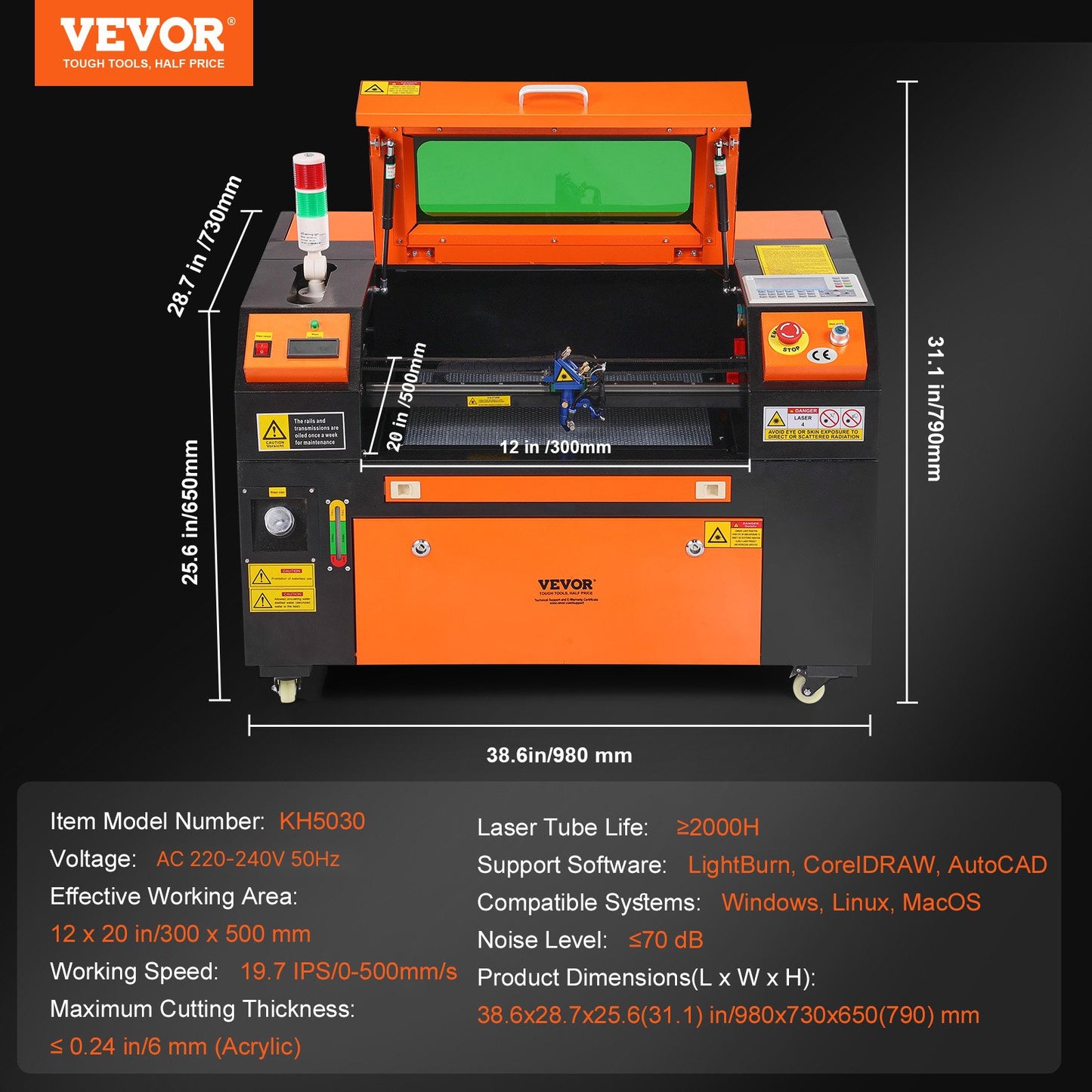 Gravadora Laser CO2 VEVOR 50W 300x500mm Alta Precisão