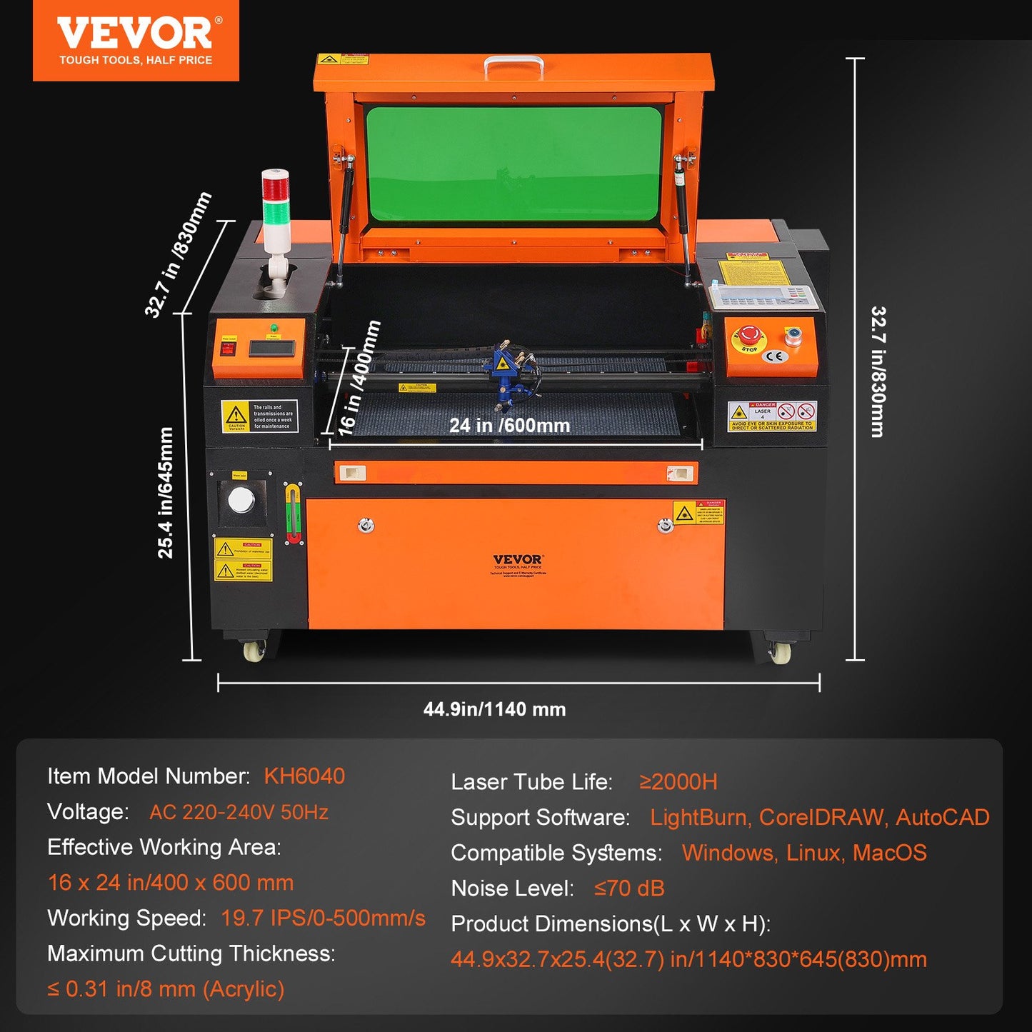 Gravadora Laser CO2 VEVOR 60W 400x600mm Alta Velocidade
