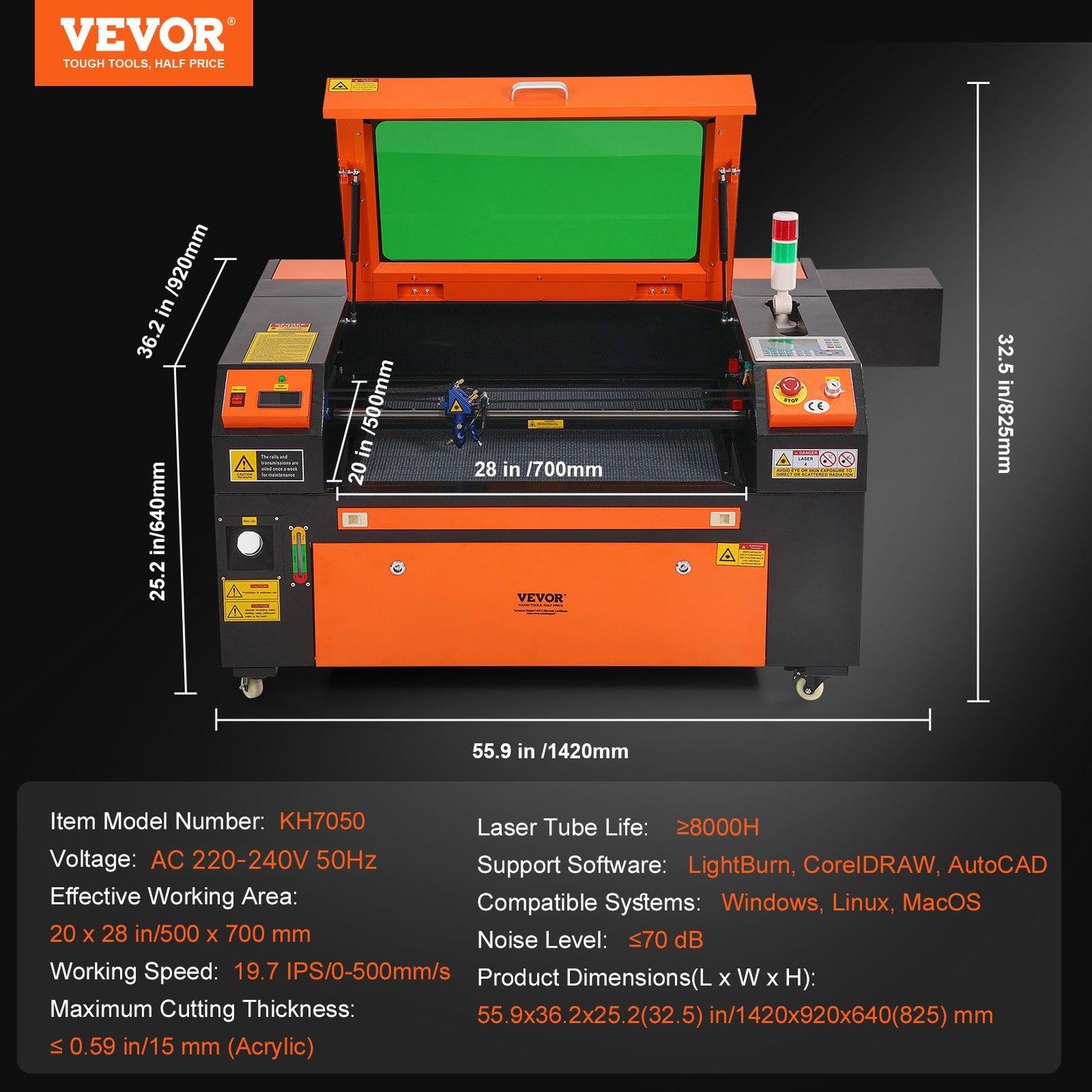 Gravadora Laser CO2 VEVOR 80W - Corte Preciso 500x700mm